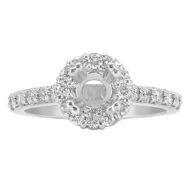 14K WHITE GOLD SHARED PRONG 8MM ROUND HALO ENAGEGMENT RING
